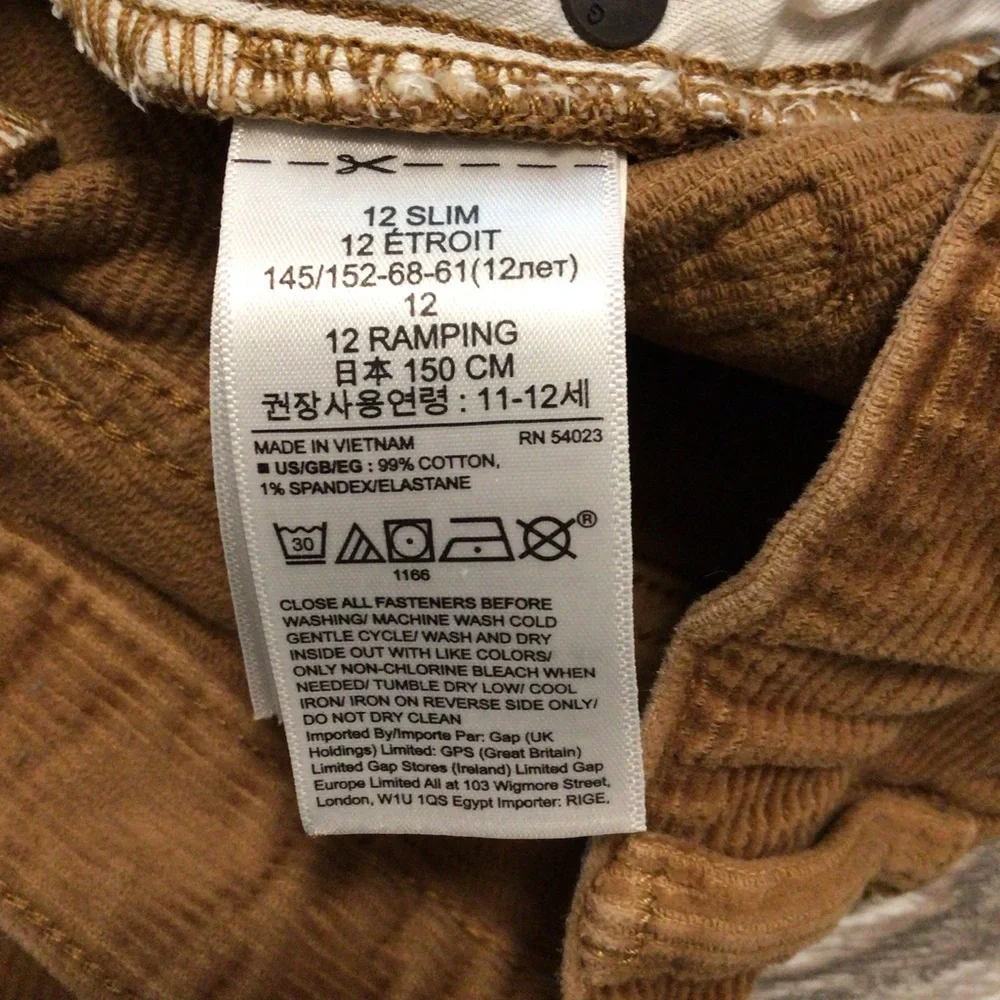 GAP Brown Stretch Slim Adjustable Waist Corduroy Pants 12
